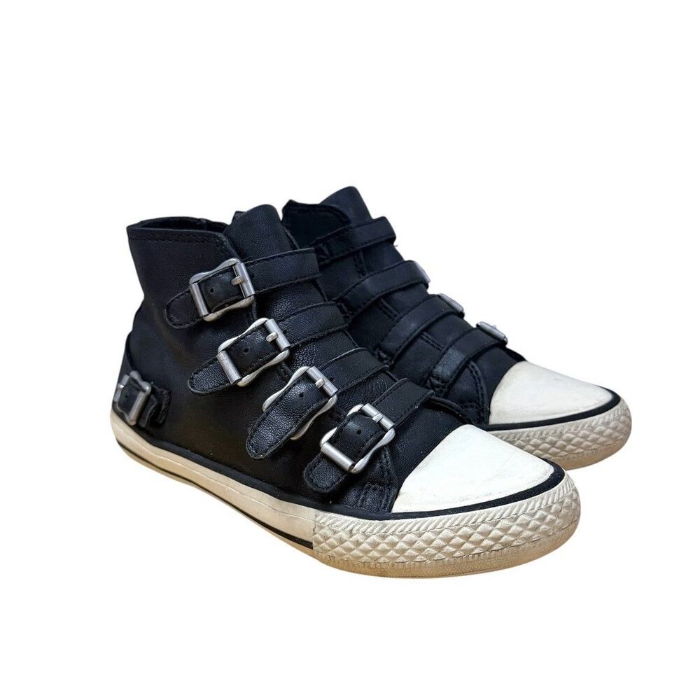 ASH Unisex Kids Sz 33 (US 2Y) Black Vava High-Top Leather Sneakers Buckles